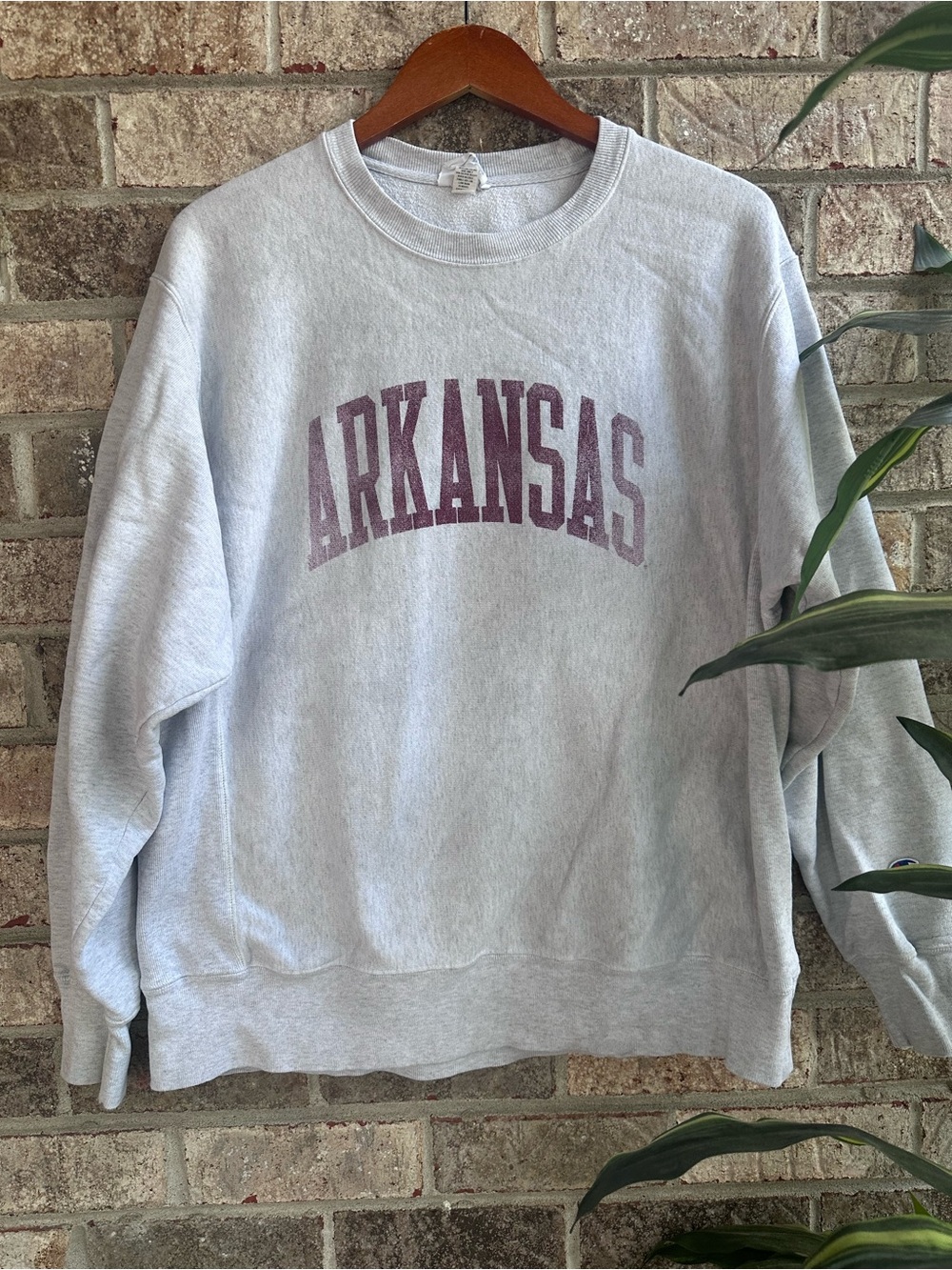 Sporty Champion Reverse Weave Arkansas Gray Crewneck Sweatshirt Large